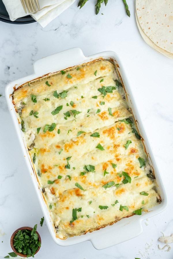 Asparagus and chicken enchiladas