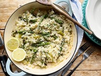 Asparagus and fennel baked risotto with lemon