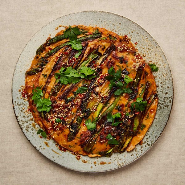 Asparagus and gochujang pancakes