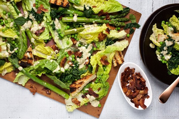 Asparagus and kale Caesar salad