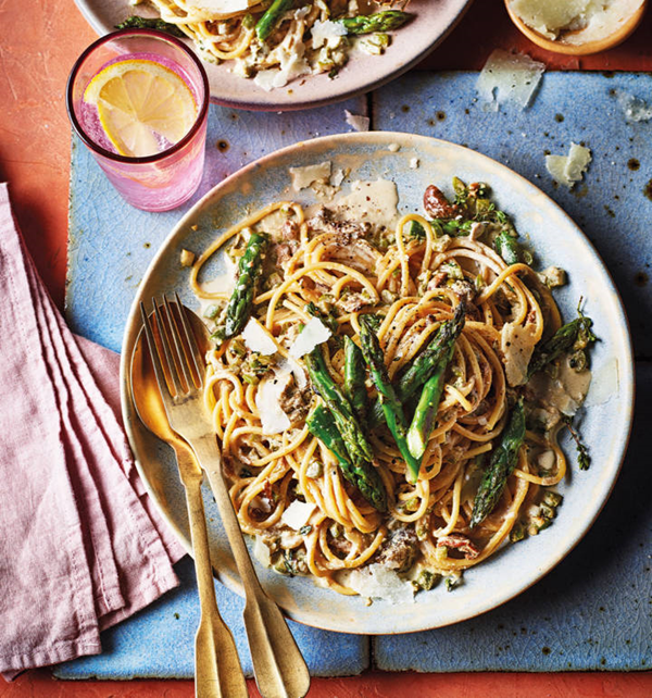 Asparagus and porcini spaghetti [Stevie Parle]