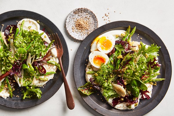 Asparagus and spring onion salad with seven-minute eggs