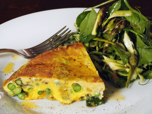 Asparagus and sweet pea frittata with minty spring salad