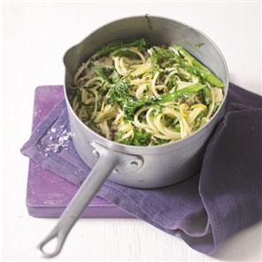Asparagus and tenderstem broccoli spaghetti