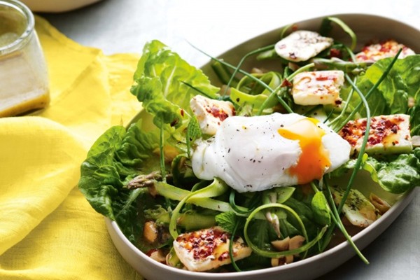 Asparagus, egg & grilled feta salad