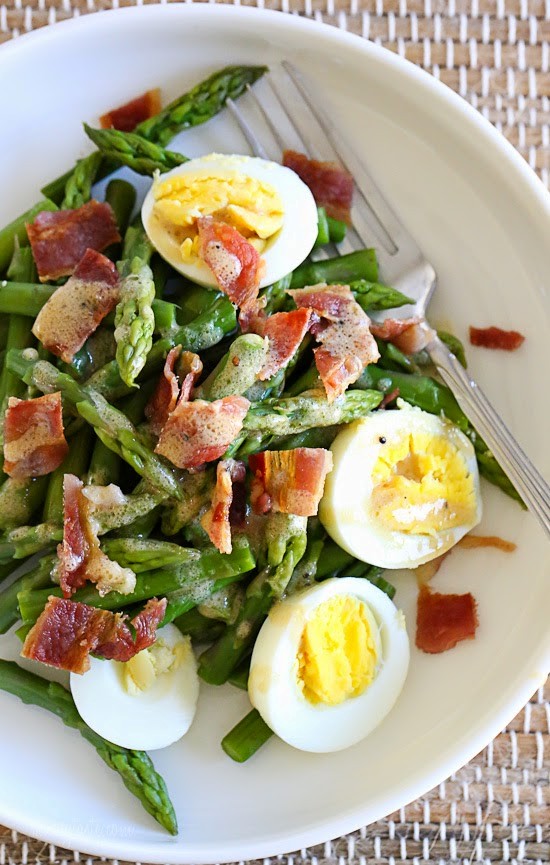 Asparagus egg and bacon salad with Dijon vinaigrette