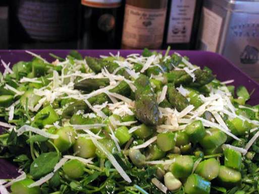 Asparagus, fava bean & pea shoot salad