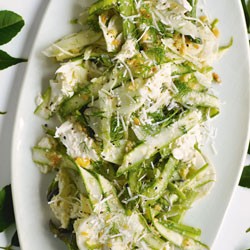 Asparagus, fennel and mozzarella salad with toasted pine nut dressing