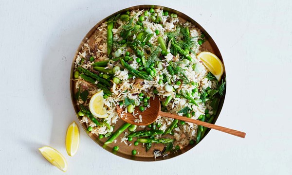 Asparagus, fennel and pea pilau