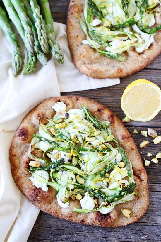 Asparagus, goat cheese, and pistachio flatbread