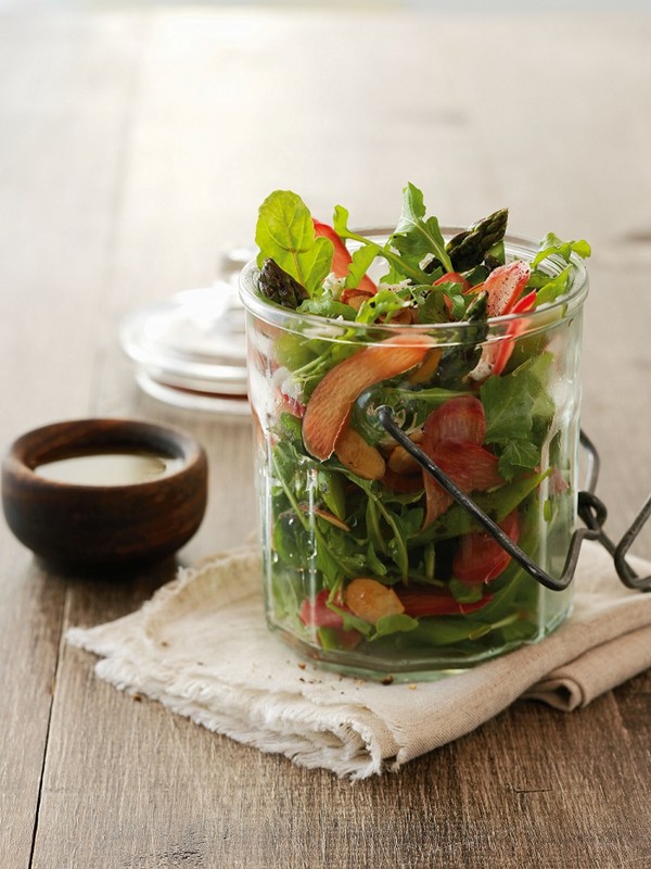 Asparagus, goat cheese, and rhubarb salad