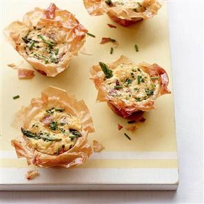 Asparagus, ham and chive filo tartlets