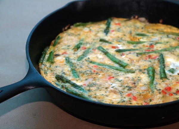 Asparagus, lox & Stilton frittata