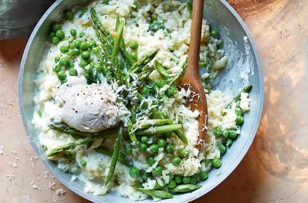 Asparagus, mascarpone & pea risotto