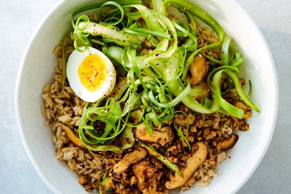 Asparagus mushroom grain bowl