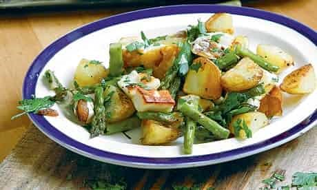 Asparagus, new potatoes, halloumi
