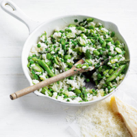 Asparagus, pea & broad bean risotto