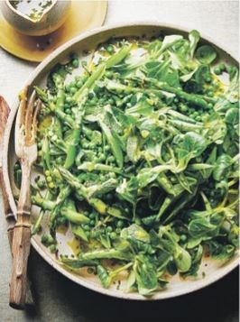 Asparagus, pea & mint salad with lamb's lettuce and lemon & chive dressing
