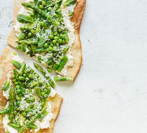 Asparagus, pea & ricotta flatbreads