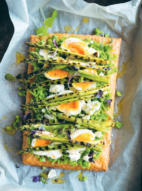 Asparagus, pea and feta tart