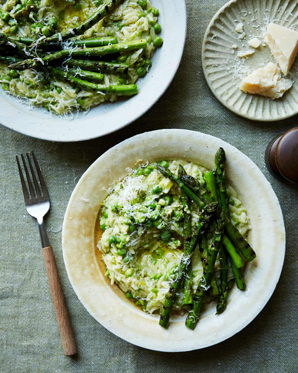 Asparagus, pea and lemon orzotto