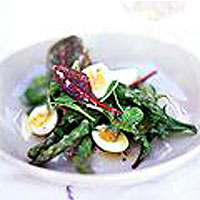 Asparagus, quail's egg and spring lettuce salad