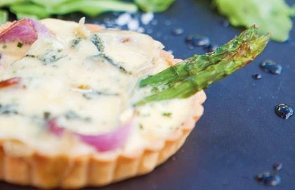 Asparagus, red onion and blue cheese tarts