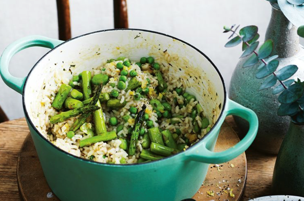 Asparagus risotto with preserved lemon and feta