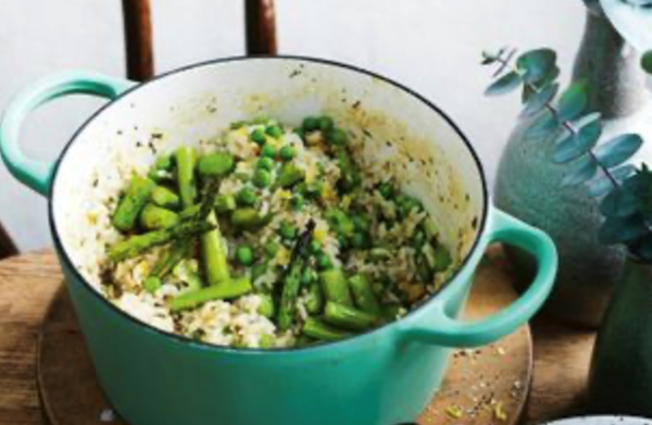 Asparagus risotto with preserved lemon and feta