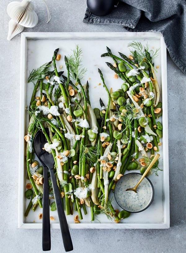 Asparagus, roasted fennel and broad bean salad