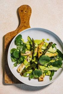 Asparagus salad with cashew green chutney