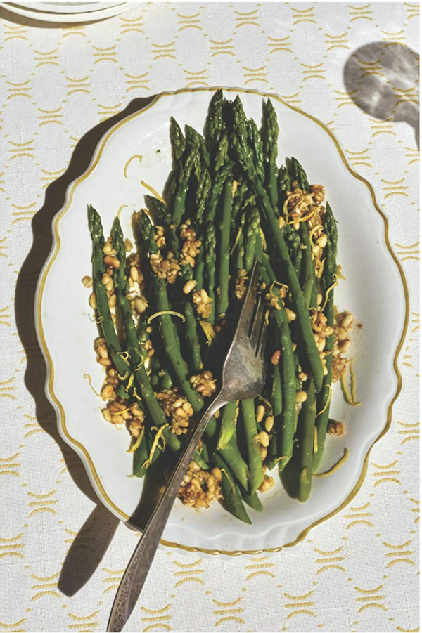 Asparagus salad with lemony toasted pine nuts