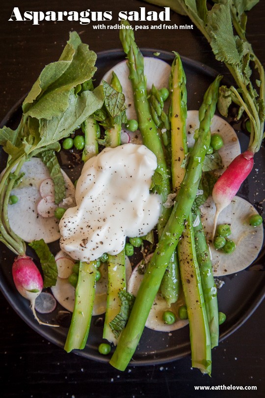 Asparagus salad with radishes, peas and fresh mint