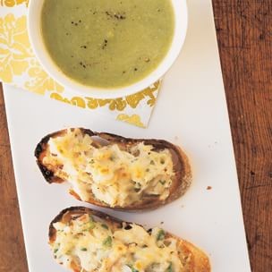 Asparagus soup with crab crostini