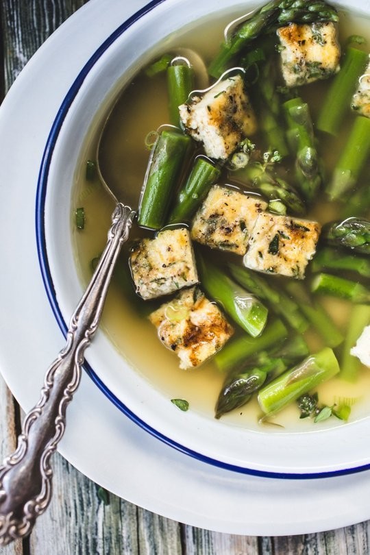 Asparagus soup with frittata bites