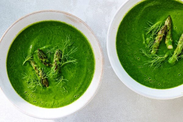 Asparagus, spinach and leek soup