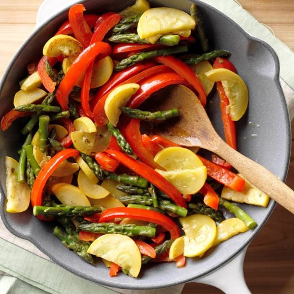 Asparagus, squash & red pepper saute