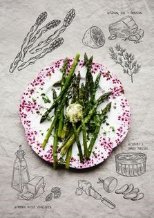 Asparagus stalks with anchovy-caper butter and fresh herbs