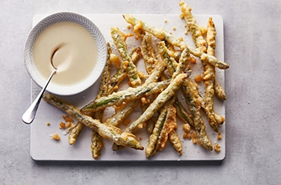 Asparagus tempura with bagna cauda