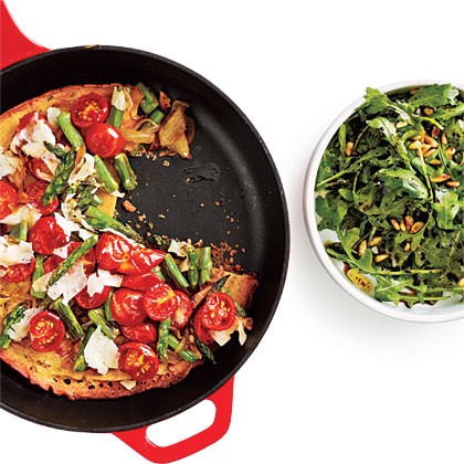 Asparagus, tomato, and onion farinata