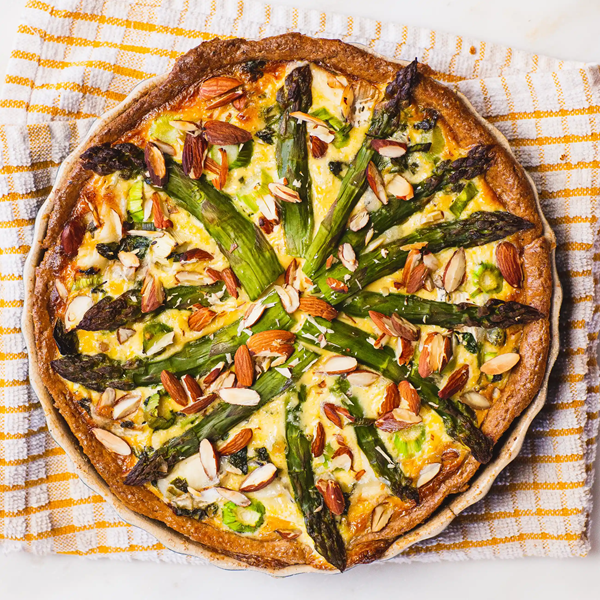 Asparagus, wild garlic and almond tart