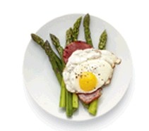 Asparagus with fried eggs and ham