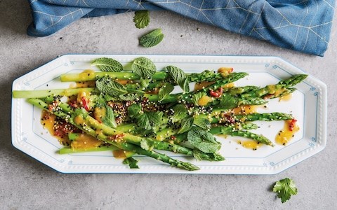 Asparagus with miso-sesame dressing 