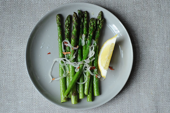 Asparagus with shallots, chiles, and lemon