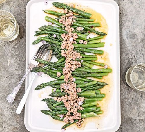Asparagus with spiced butter & brown shrimp