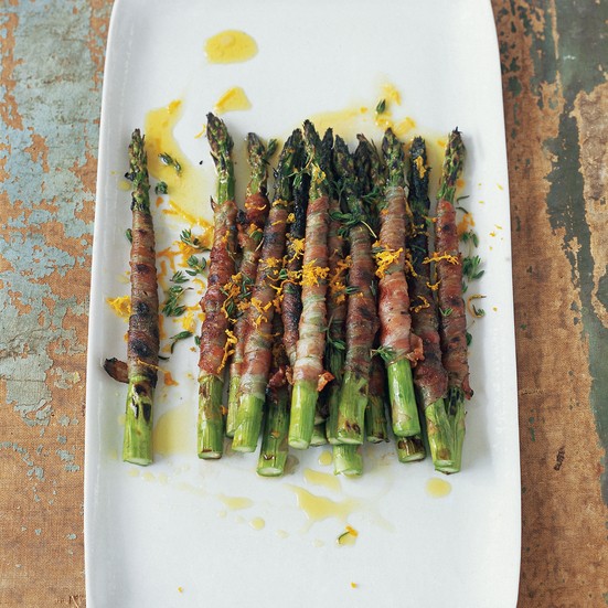 Asparagus wrapped in pancetta with citronette