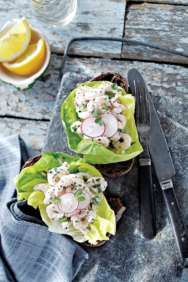 Atlantic shrimp salad on rye