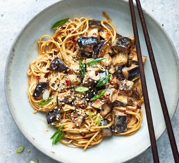 Aubergine & sesame dan dan-style noodles