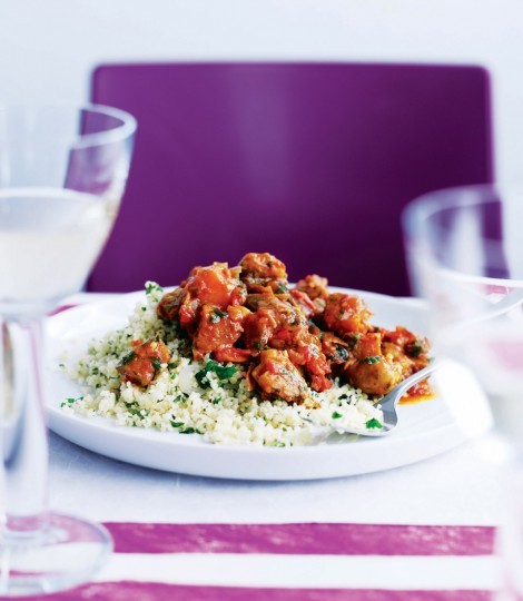Aubergine and chestnut tagine with herb couscous