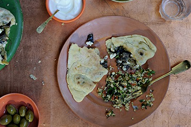 Aubergine and feta stuffed flatbreads